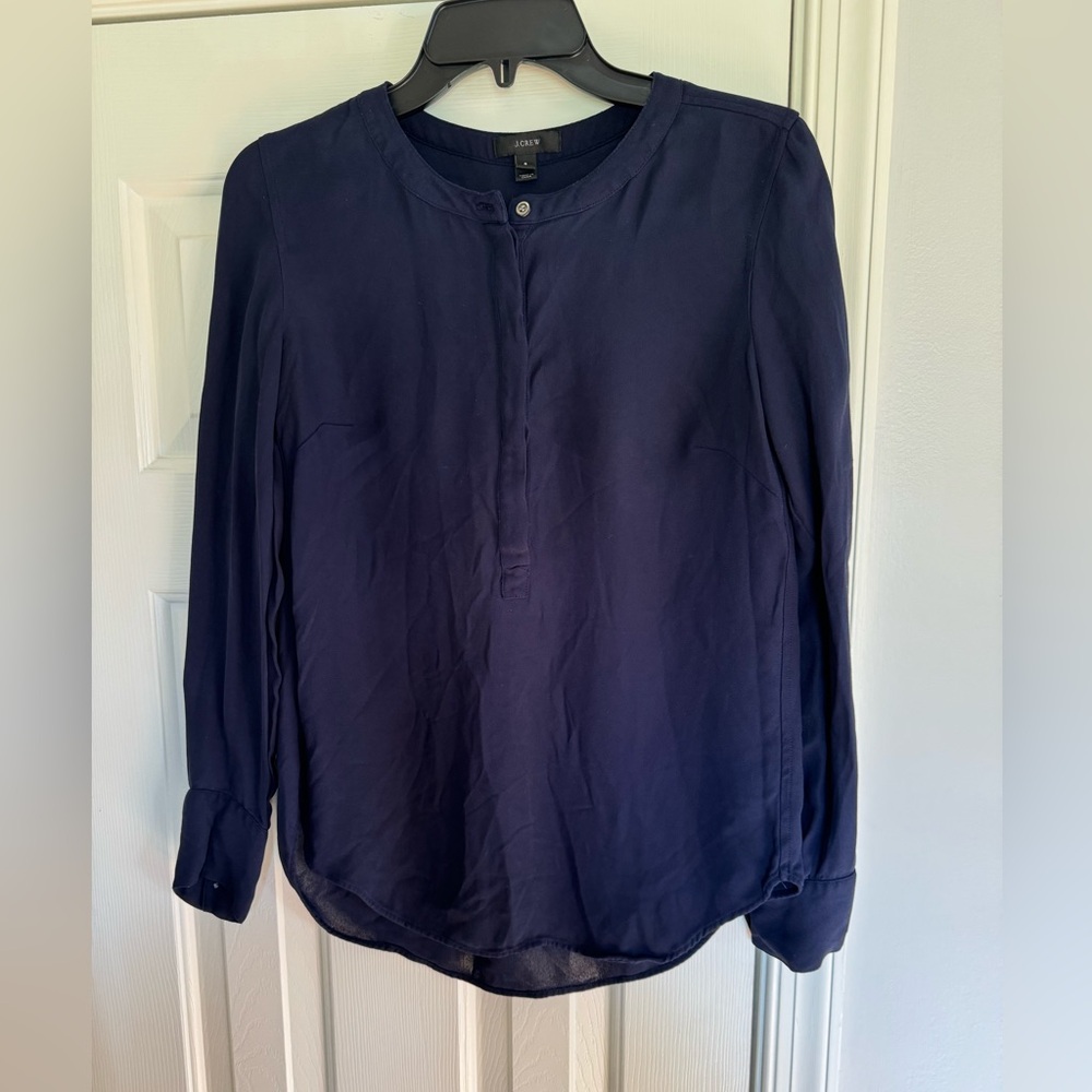 J.Crew quarter button down long-sleeved navy blouse size 6 Fourth of July